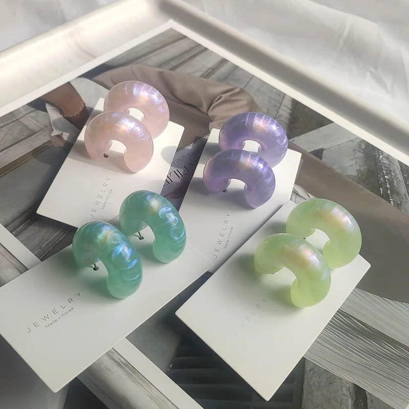Daily Age Reducing Popular Pearlescent Color Thick C-shaped Earrings Jelly Color Refreshing and Cool Colorful Fashion Earrings