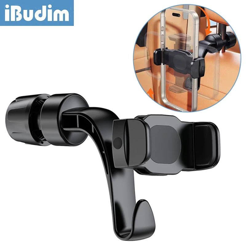 

iBudim Car Back Seat Phone Mount Universal Car Headrest Mobile Phone Holder with Hook 360° Rotating Car Seat Mount for iPhone