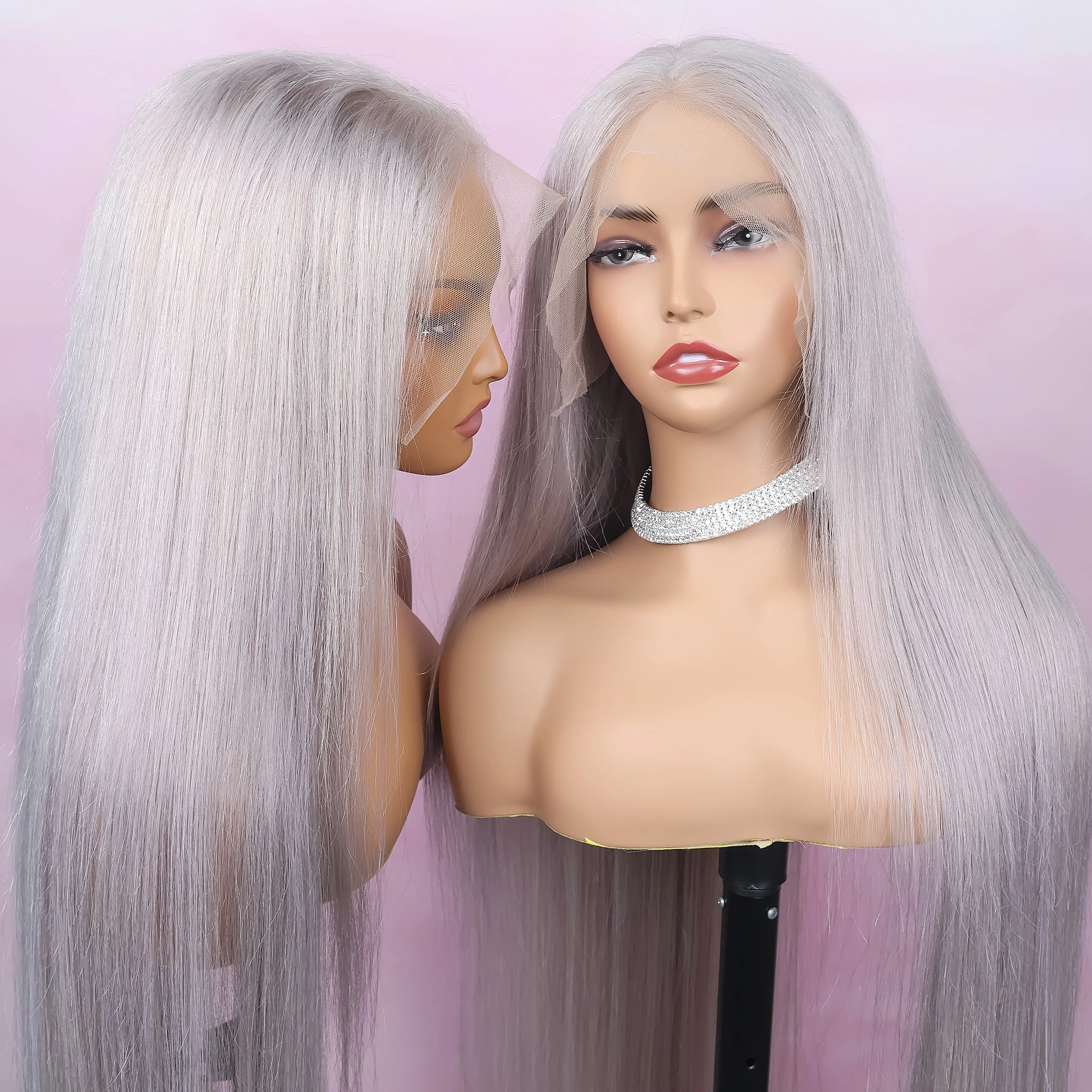 

200% Density Straight Silver Grey 13x6 Lace Frontal Human Hair Wig Brazilian 30 40Inch Gray Color HD Transparent Lace Front Wigs
