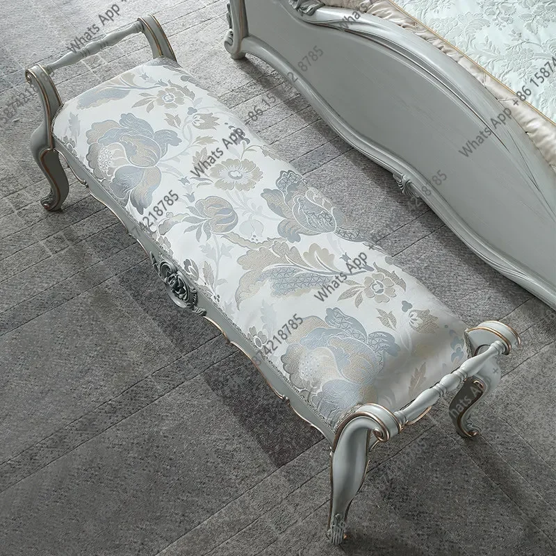 

X30 Hesha Court French Imported Jacquard Fabric Bed Tail European Solid Wood Furniture Bedroom Beech Shoe Change HR