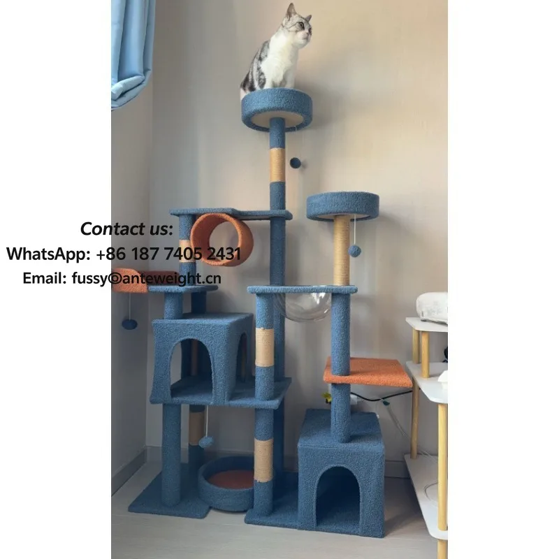 2026 New Multi-Level Indoor Large Cat Tree Tower Luxury Wood Cat Condo Climbing Post Cat Tree for Cat Toys and Pet Supplies