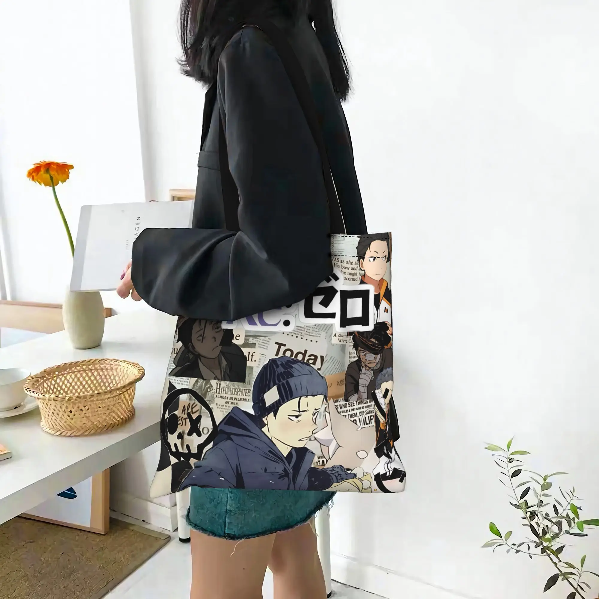 Bags For Woman Re ZERO Anime Shopping Bag Its bags Reusable Double Sided Canvas Tote Bag Shoulder  Handbag