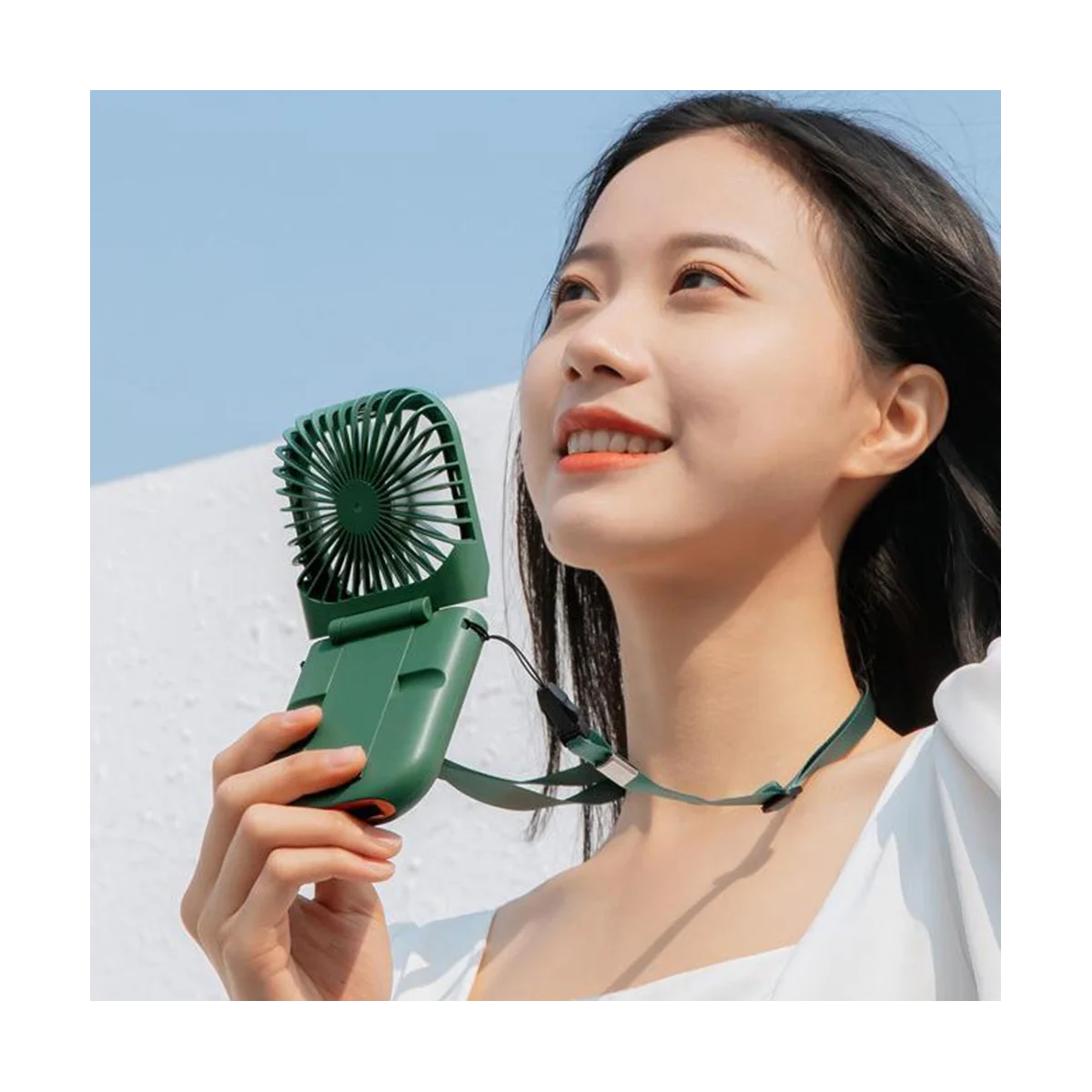 Outdoor Folding Fan Mini Portable Neck Fan Charging Treasure Two-In-One Handheld Small Electric Fan Gift