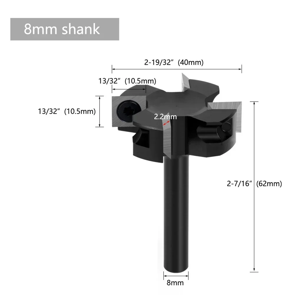 8mm Shank 40mm Dia 4 Wings Spoilboard Planer Router Bit For Wood Slab Flattening Slotting Clear Bottom Woodworking Milling Cutte