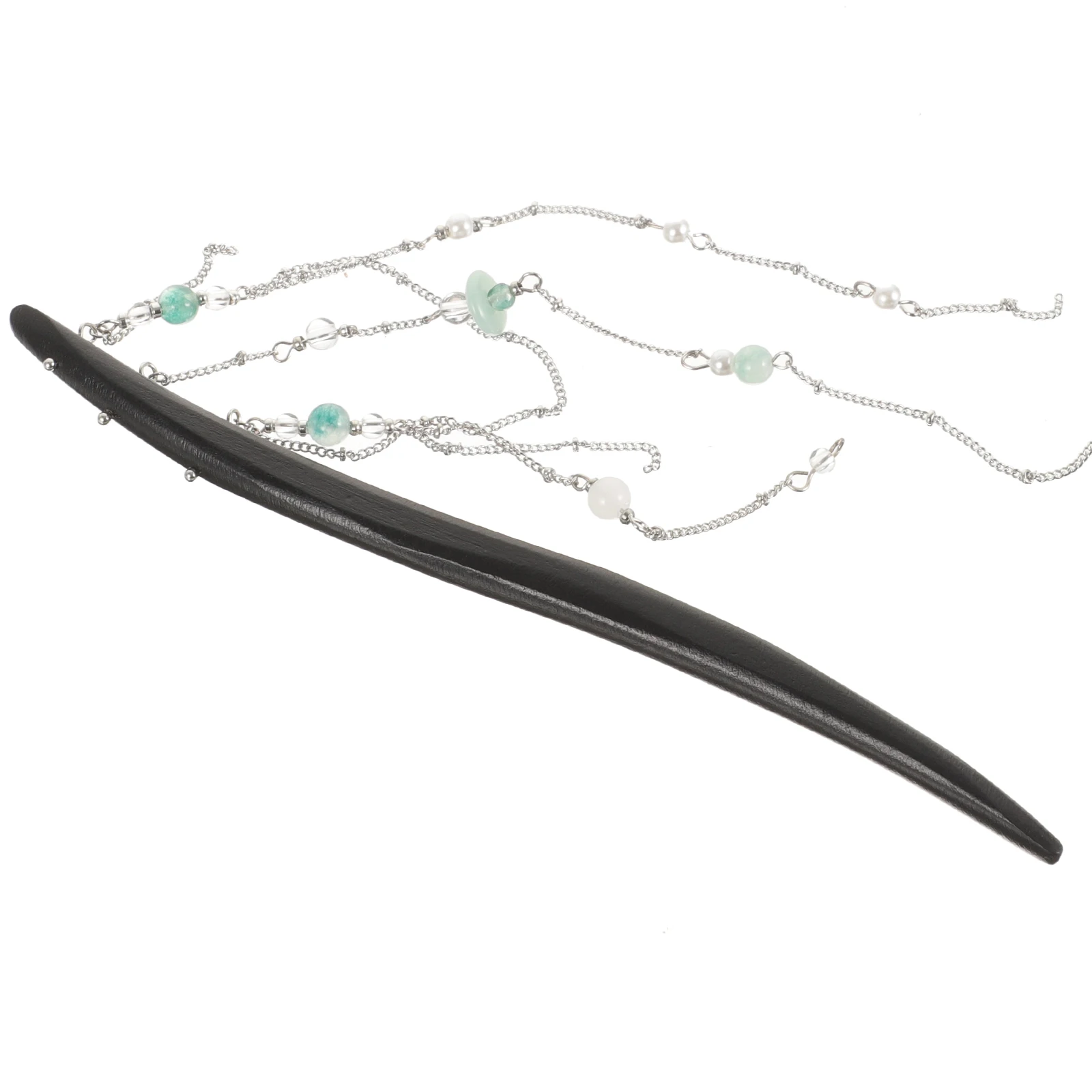 

Black Ebony Wood Hairpin Green Flower Women Accessories Bun Tassel Hairstyle Stick for Wedding Party Thick Curly Fix Well