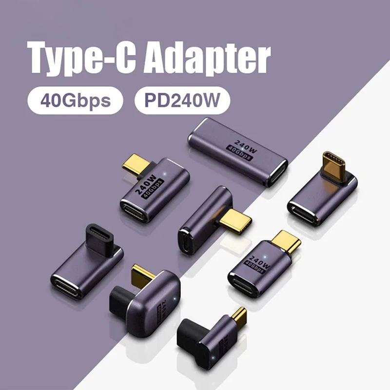 USB 4.0 PD 240W 8K 60Hz Charger Connector for Macbook 40Gbps Super High Speed USB C OTG Straight Angle Male to Female U Adapter