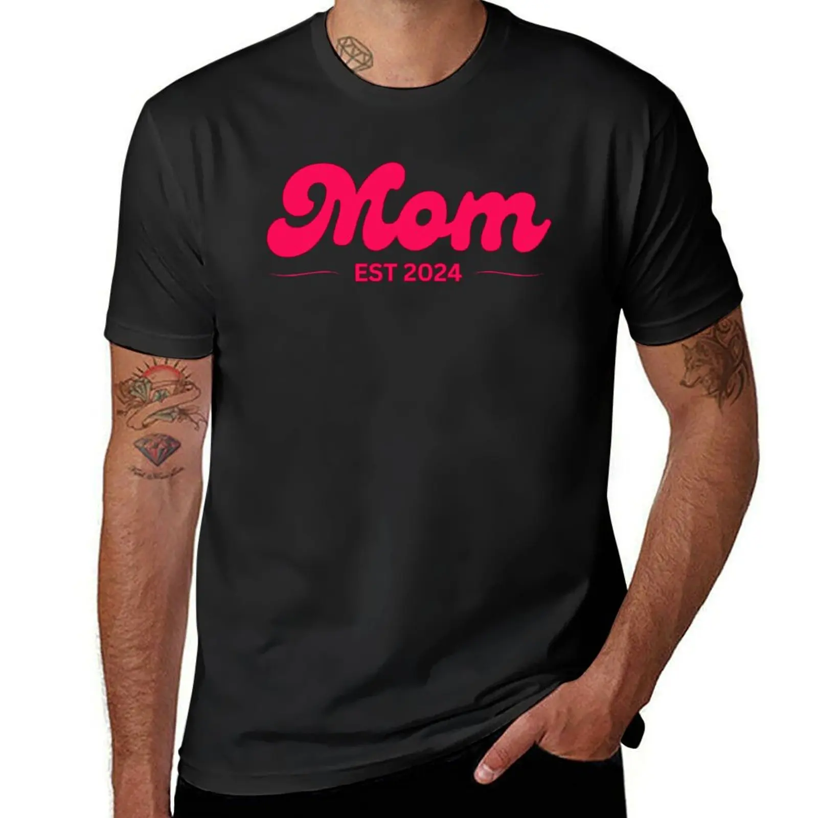 Mom EST 2024 Celebratory Design T-Shirt Aesthetic clothing plus size tops boys animal print slim fit t shirts for men