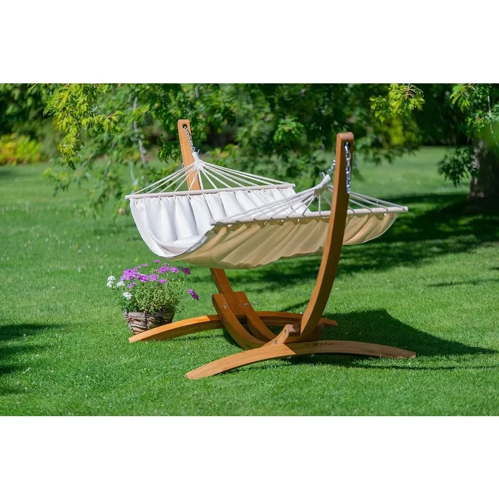 LA Si.C.®Hamac avec barre d'écartement et support en bois, hamac d'extérieur résistant aux intempéries avec support pour jardin extérieur, hamac en bois