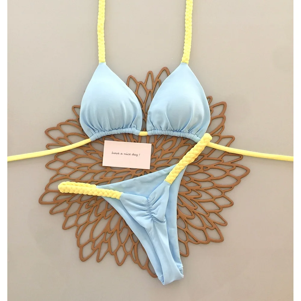 Microbikinis 2025, trajes de baño Push Up para mujer, traje de baño Sexy, conjunto de Bikini brasileño, Bikini con Tanga, traje de baño sólido, ropa de playa de verano