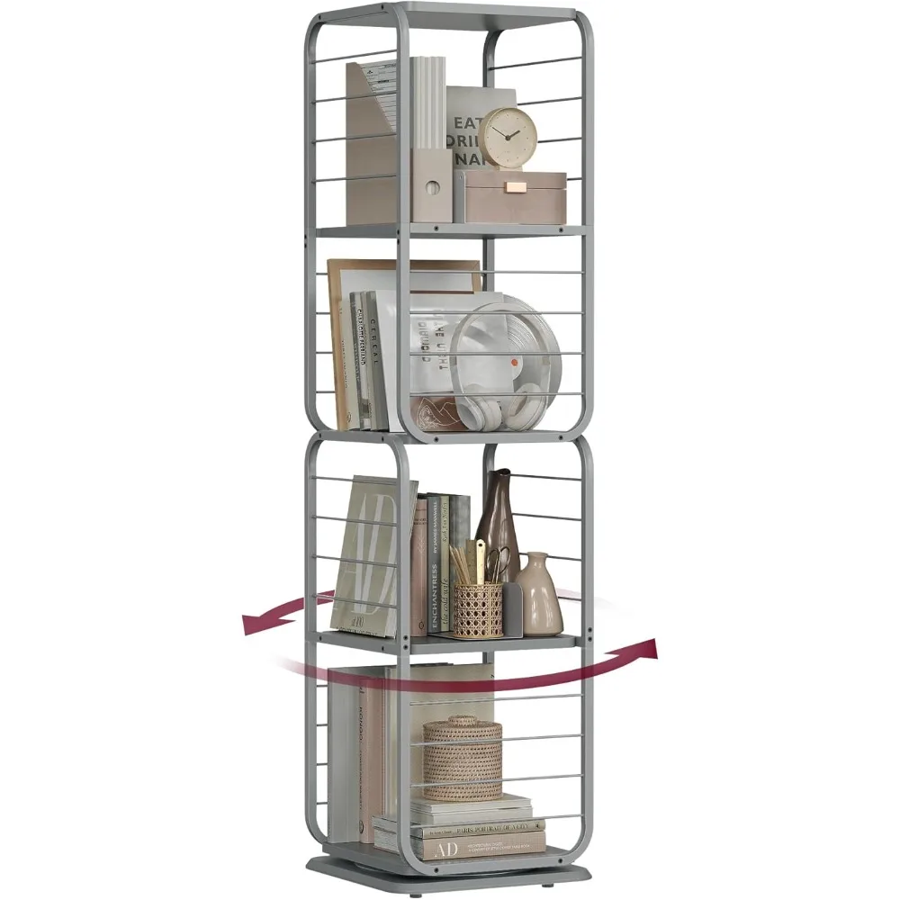 

4-Tier Rotating Bookshelf, Bookcase with Bookends for Small Spaces, Corner Shelf, Steel Frame, Dove Grey ULLS127G36