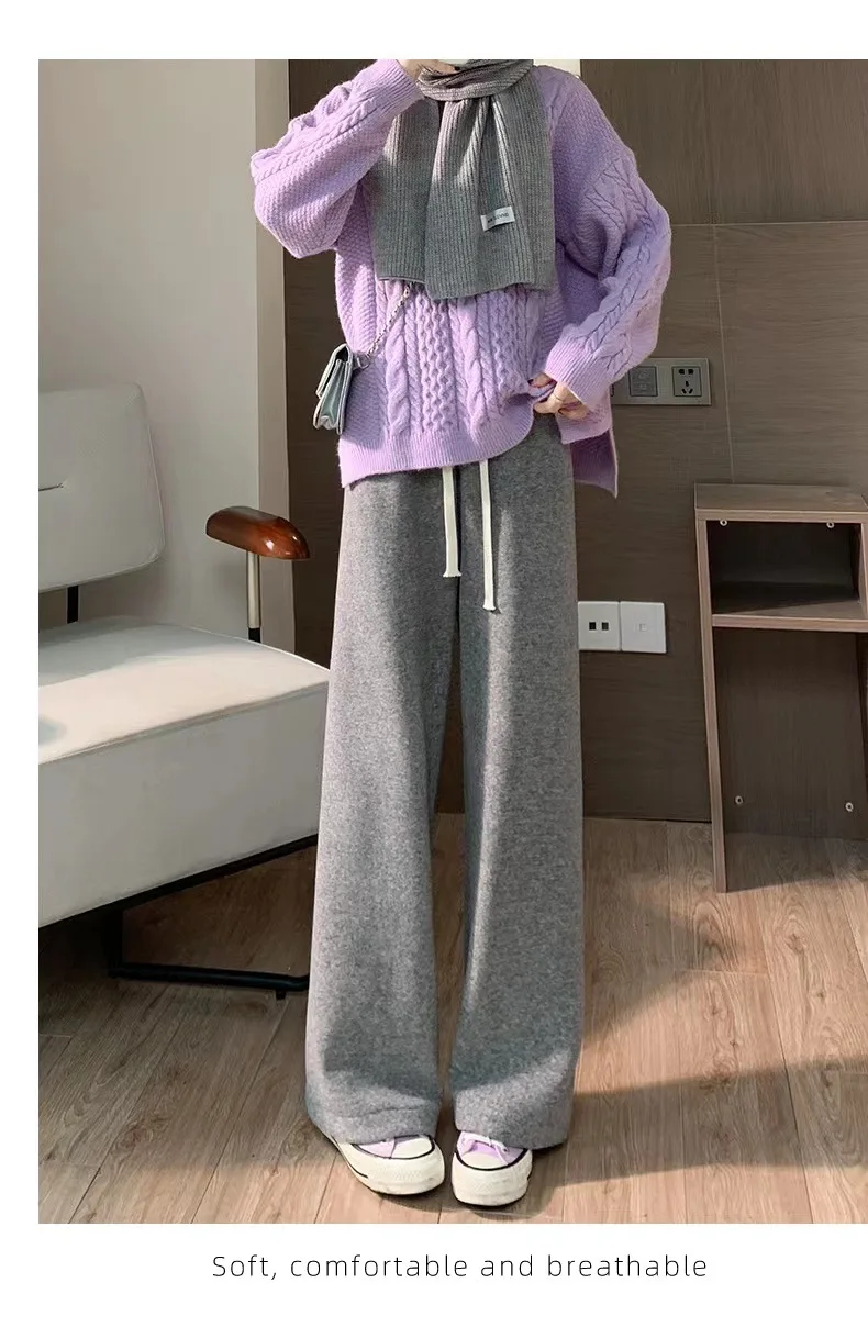 المخملية الدبق منشفة الأرز السراويل واسعة الساق السراويل النسائية الخريف والشتاء عالية الخصر الرباط فضفاضة معلقة مستقيم الساق