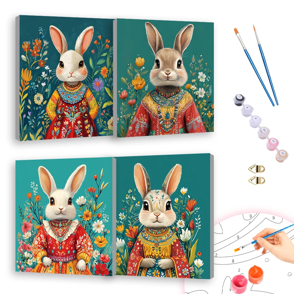 

RUOPOTY Diy Painting By Numbers For Beginner 20x20cm With Frame Rabbit flower Markers By Numbers Acrylic Paints Canvas Drawing
