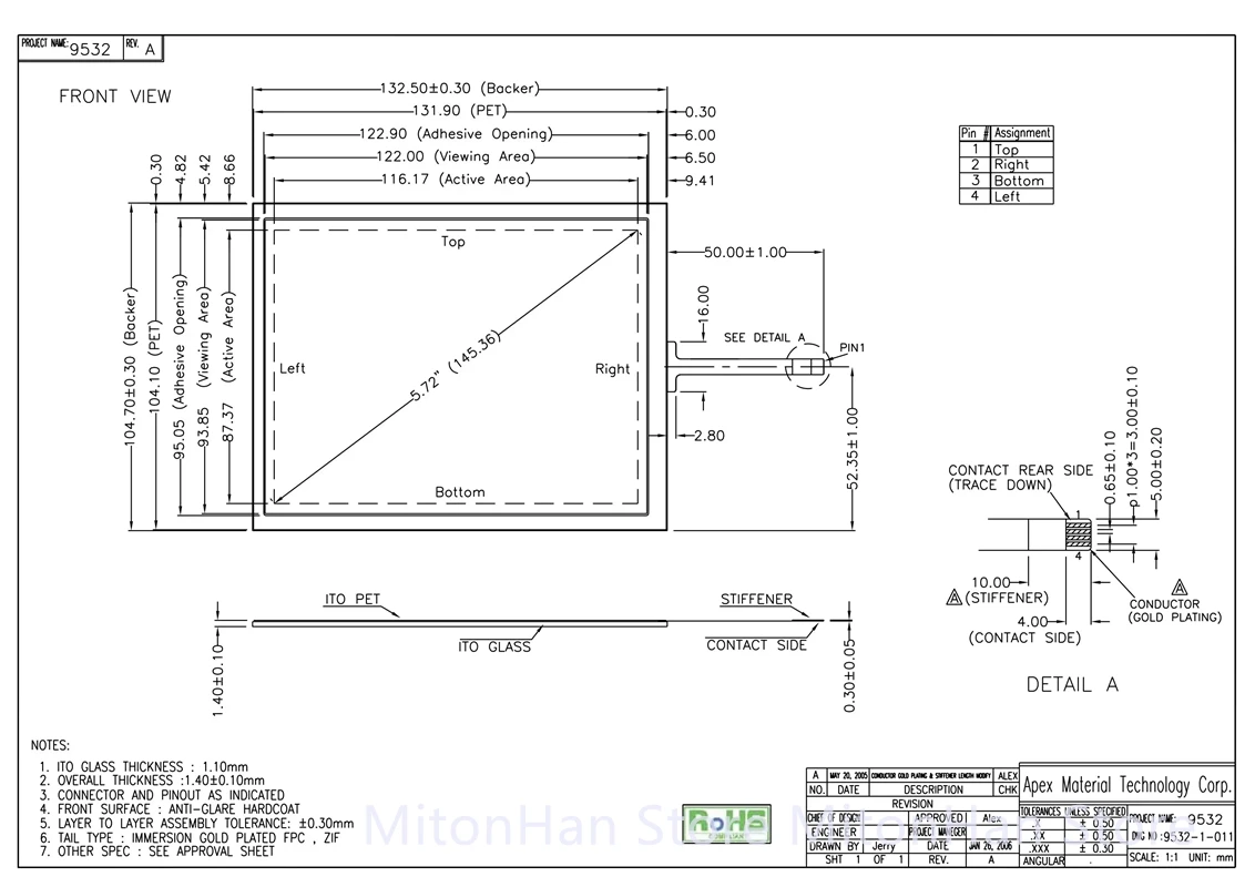 Original  AMT9532 AMT 9532 91-09532-00A 5.7 Inch Touch Panel Screen Glass Digitizer