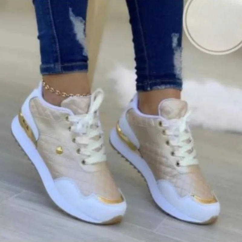 

2024 New Women Sneakers Comfortable Breathable Jogging Sneakers Anti Slip Platform Gym Flats LaceUp Waterproof Vulcanize Shoes