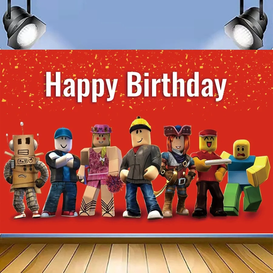 Roblox Birthday Party Decor Set Game Tableware Gift Bag Tablecloth Balloon Cake Topper Backdrop Baby Showe Roblox Party Supplies