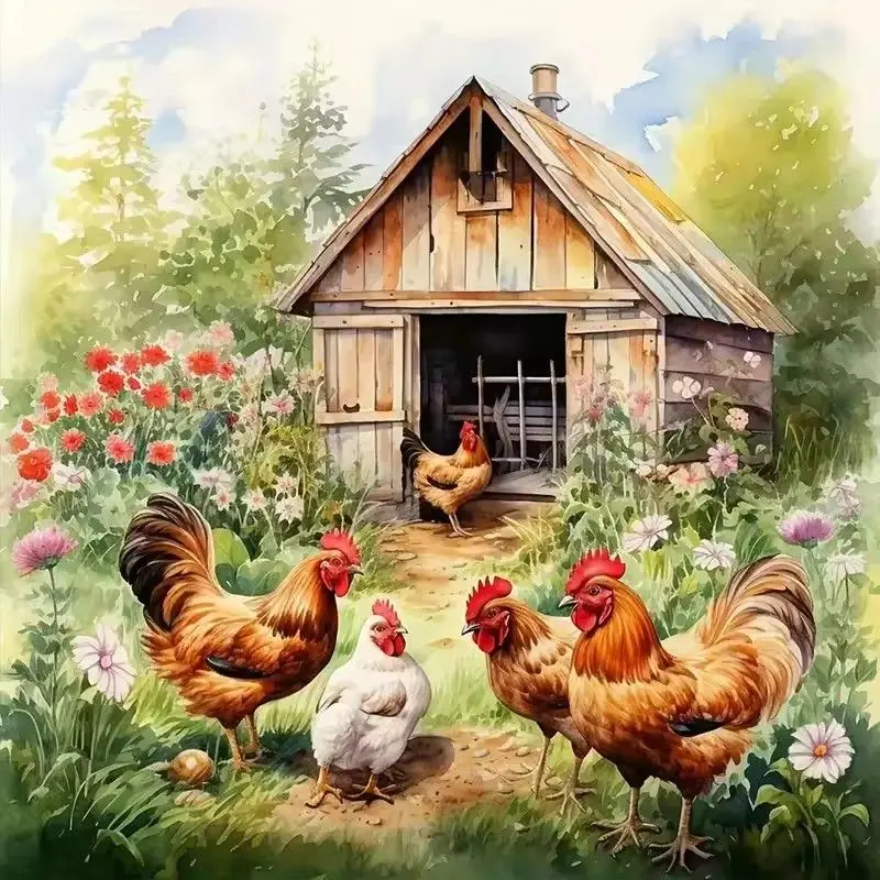 

CHENISTORY Full Square/Round Diamond Mosaic Rooster Animals Diamond Embroidery Painting Needlework Decorative Paintings