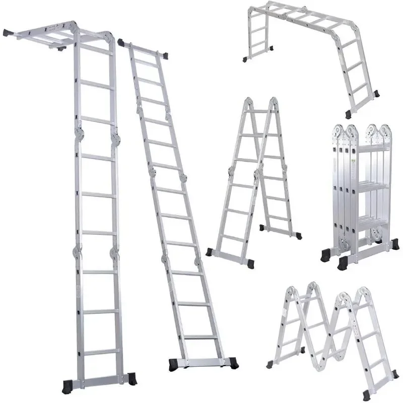 Step Ladder Folding Ladder,  Multi-Purpose Aluminium Extension 7 in 1 Heavy Duty Combination EN 131 Standard, 12.5 FT