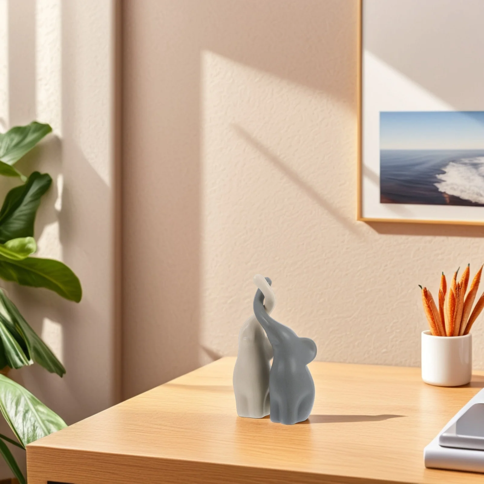 

1Pair Ceramic Elephant Couple Sculpture Nordic Style Home Decor Adorable Animal Statue for Shelf Table Mantel Living Room