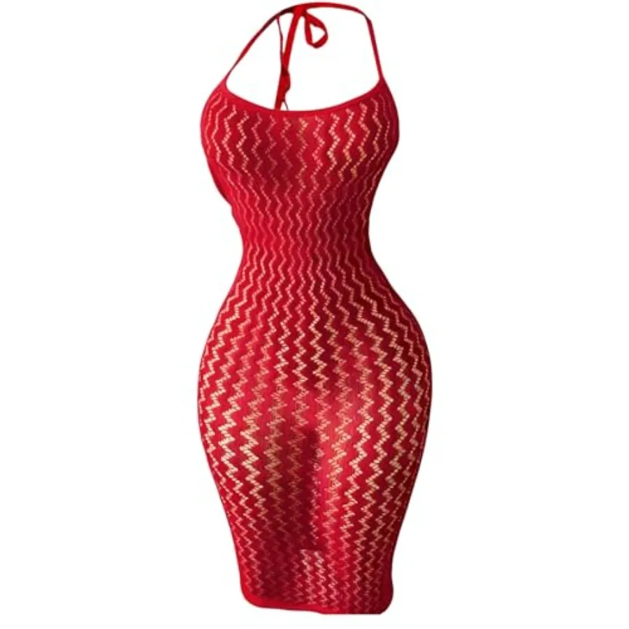 Sexy Women's Fishnet Mesh Halter Lingerie Dress