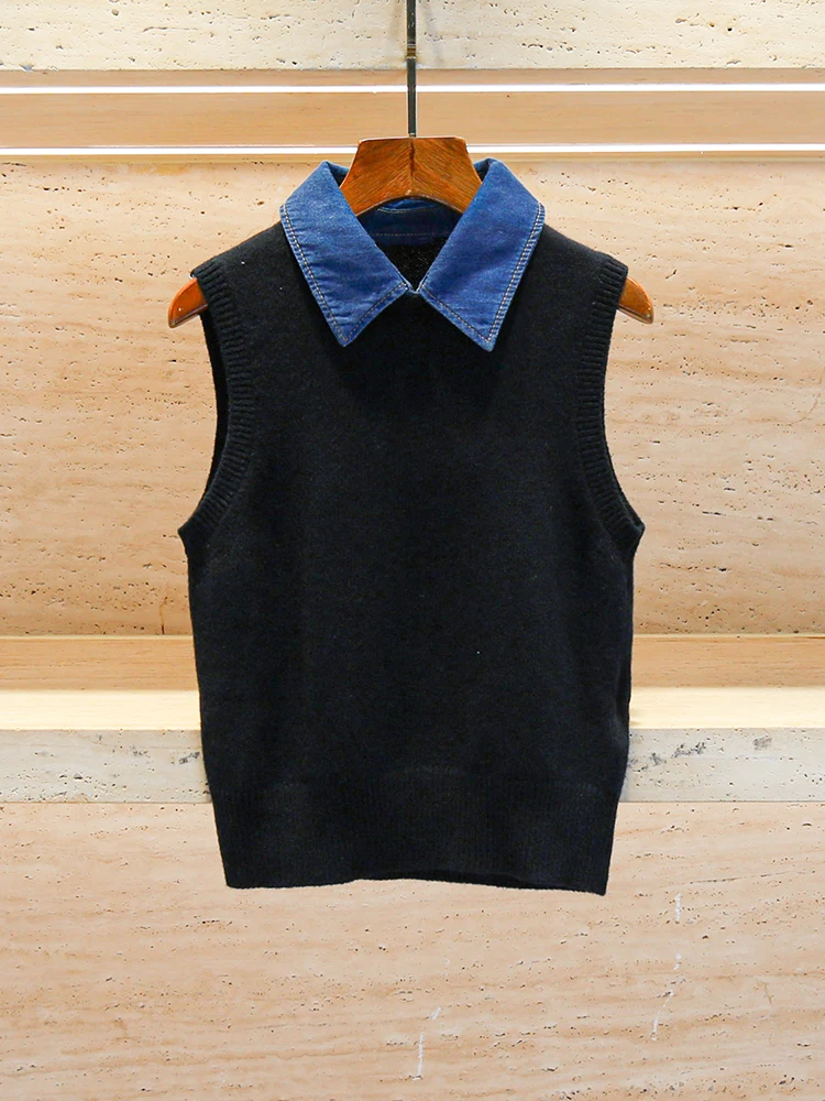 

Джинсовый вязаный жилет во французском стиле, женский топ, мягкий и удобный, на пуговицах, повседневный, ort Svel Faion, осень