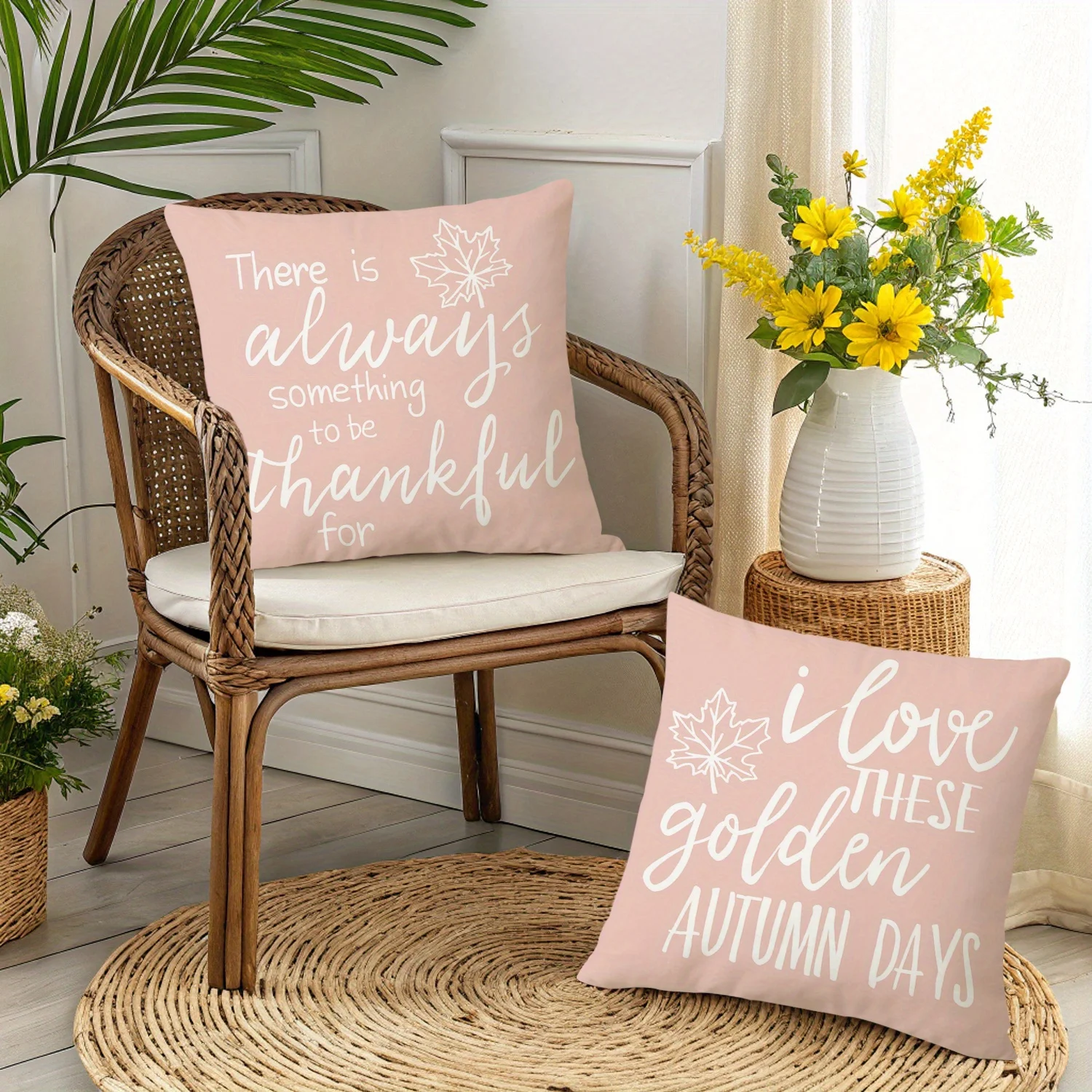 4pcs Rustic Farmhouse Fall Throw Pillow Covers 18x18 Inch - Soft Plush Polyester Watercolor Pumpkin & Floral Printed Covers with