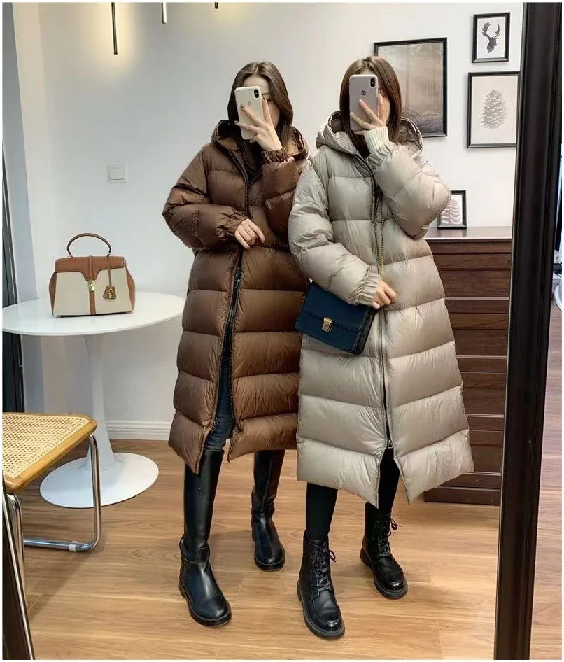 Winter New Woman Jackets Long Down Jacket Hooded Thickened Warm White Duck Down Loose Casual Women\'s Winter Puffer Jacket