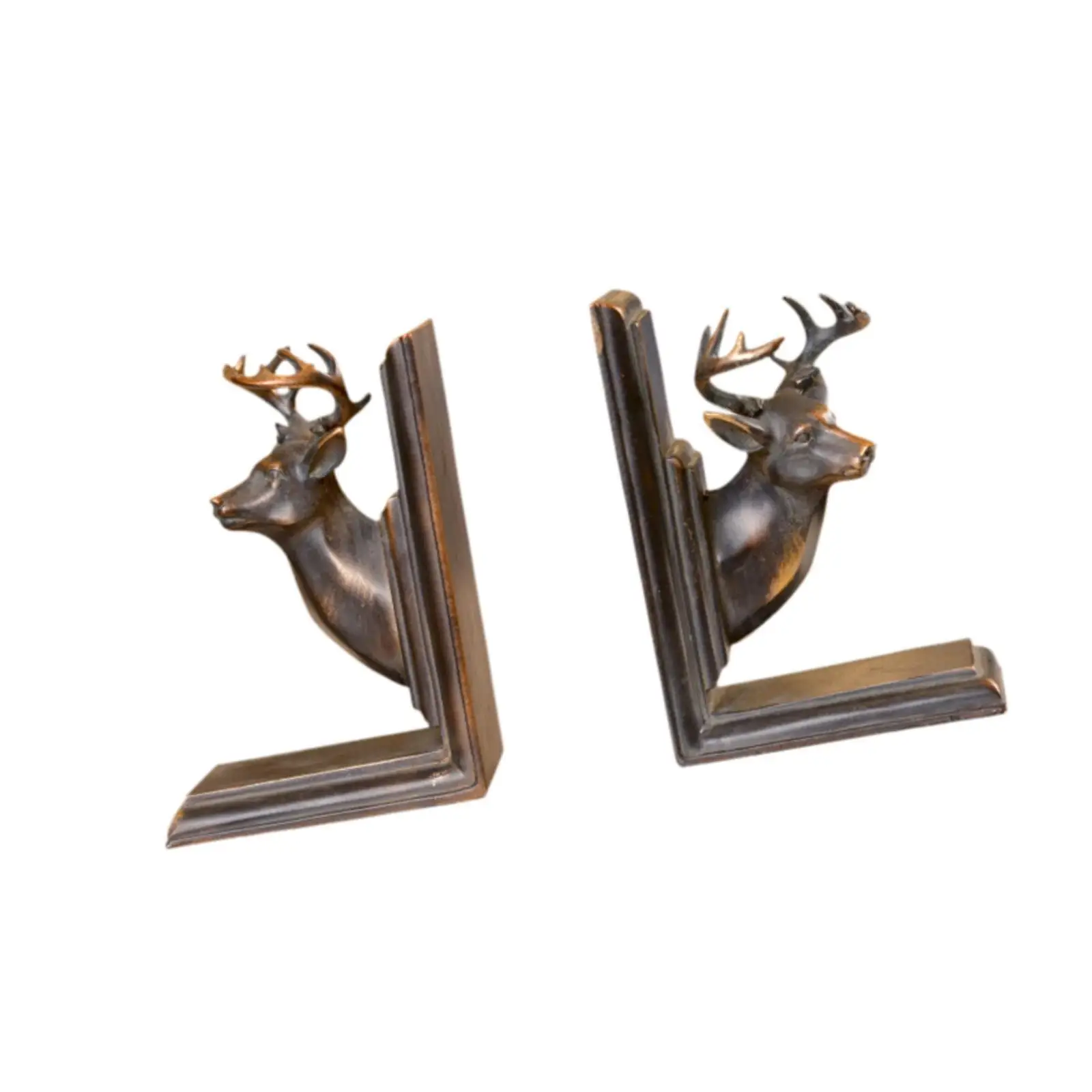 Vintage Deer Head Bookends Sculpture Set of 2 Bookshelf Decorations Creative Book Stoppers for Home Office Study Cabinet Storage