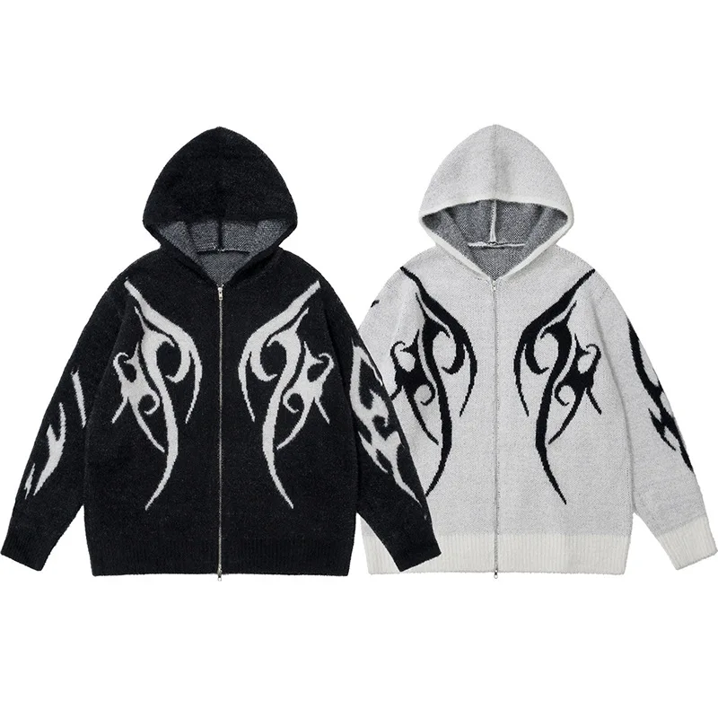 2025 autumn and winter knitted hooded sports sweater European and American dark jacket autumn and winter sweater Y2K