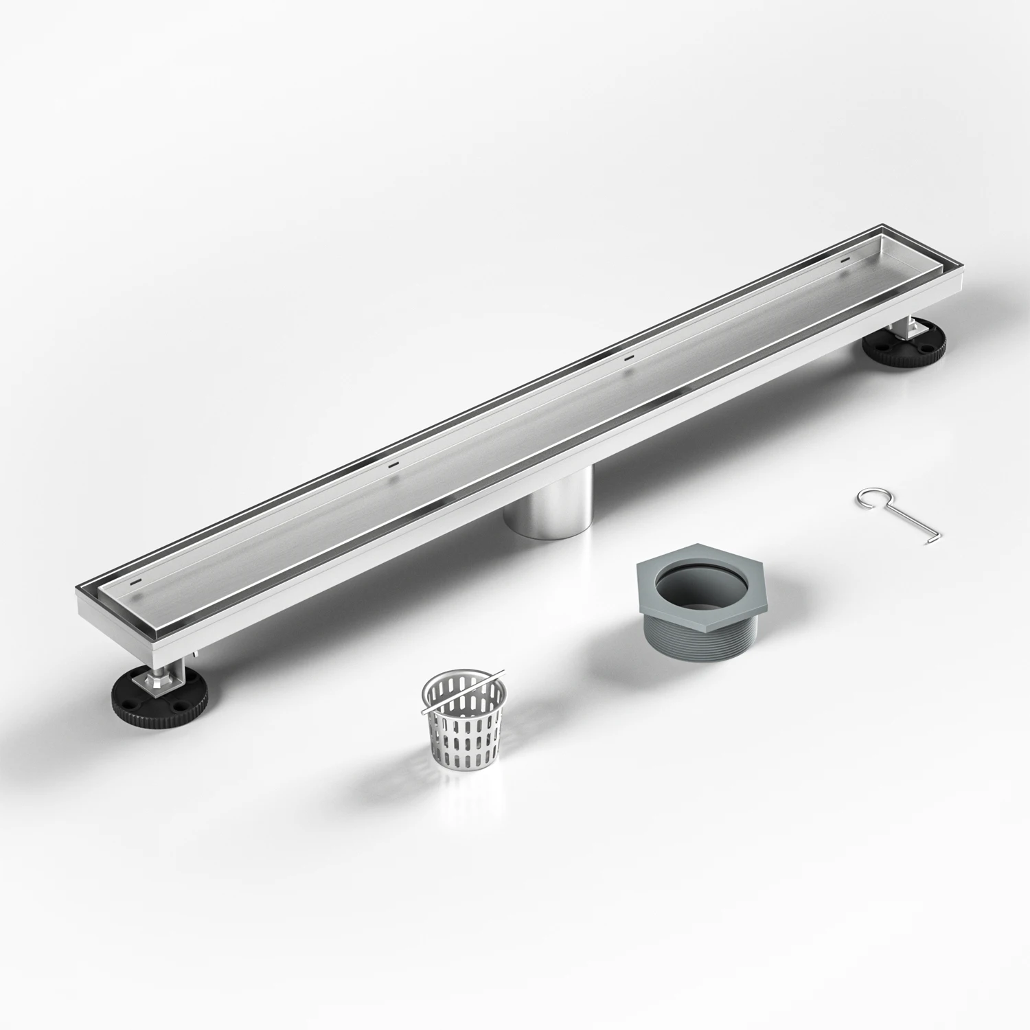 NEODRAIN Modern 304 Stainless Steel Chrome Plated Linear Shower Drain Tile Insert Floor with Invisible Grate for Hotel Bathroom