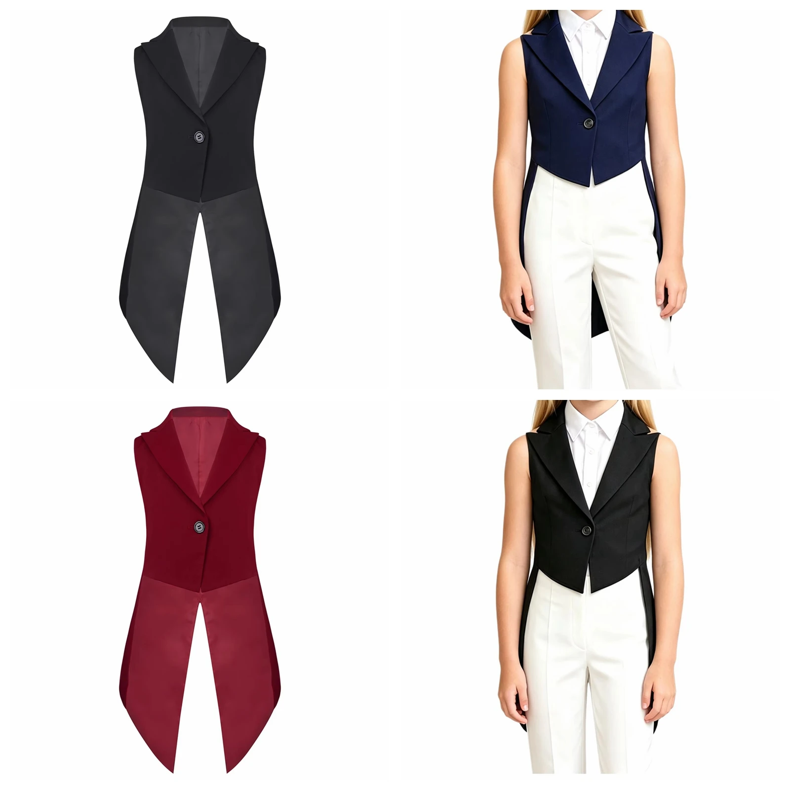 Girls Vests Tailcoat Kids Sleeveless Blazer Children's Waistcoat Swallowtail Magician Circus Waitress Costume Formal Suits Vest