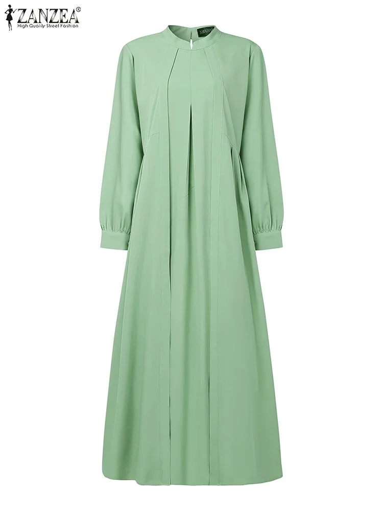 ZANZEA mode musulmane femmes Eid Robes 2025 islamique Hijab à manches longues plissé Abaya Robes modeste élégant solide longues Robes