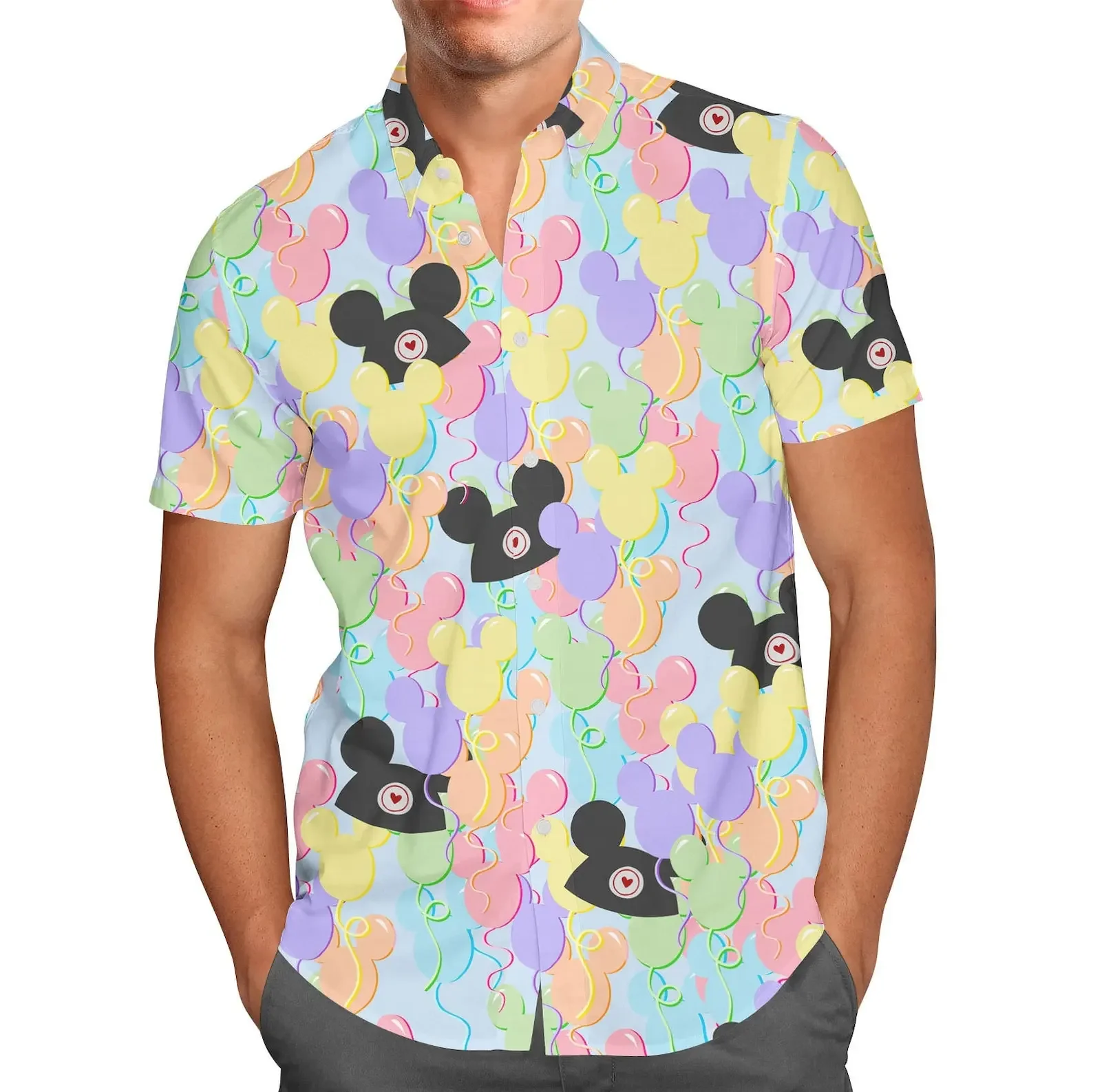 Watercolor Minnie Mermaids Hawaiian Shirt Disney Inspired Men's Button Down Short-Sleeved Shirt Men's Women's Casual Beach Shirt