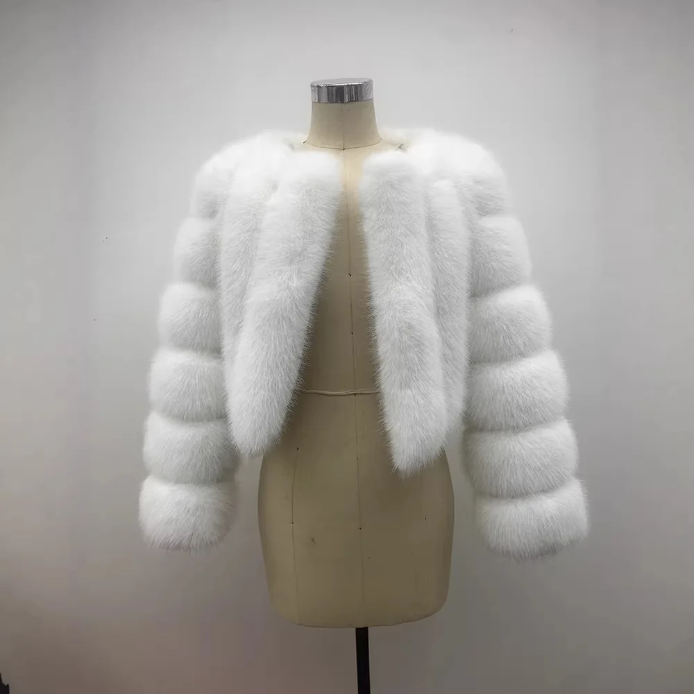

Женская розово-белая куртка-топ, зимние куртки для женщин 2026, роскошные меховые пальто, укороченное пушистое пальто из искусственного лисьего меха с длинными рукавами