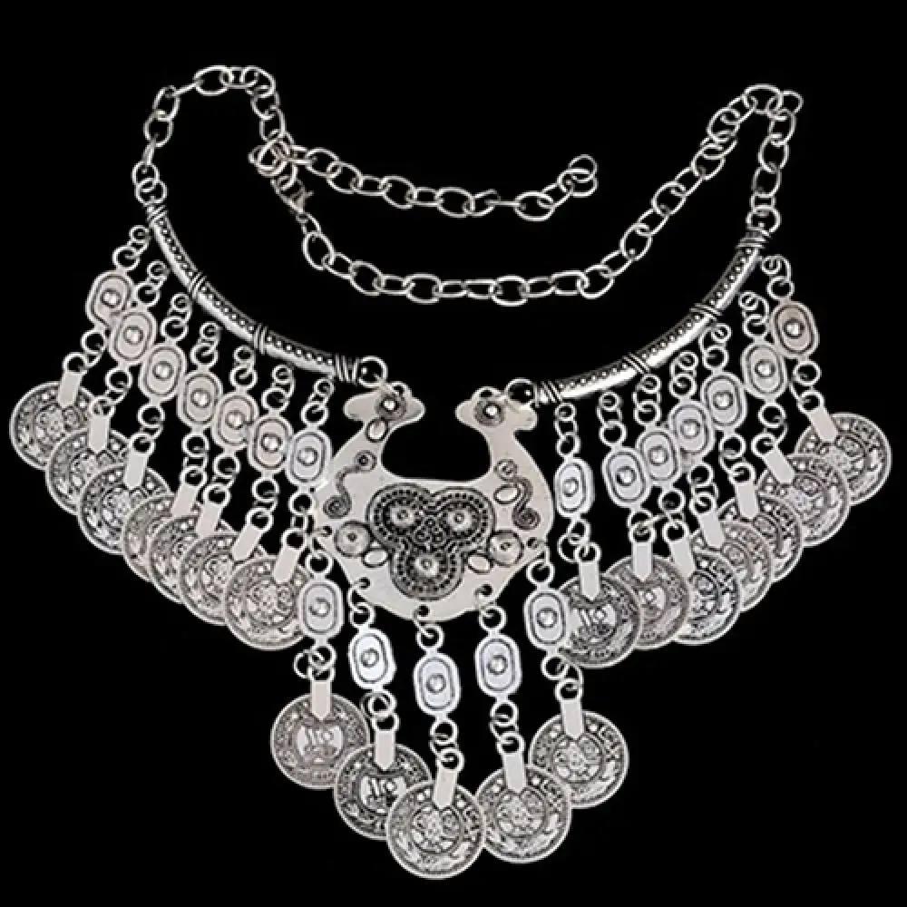 Women\\\'s Bohemian Tribal Vintage Coin Gypsy Chain Choker Statement Necklace