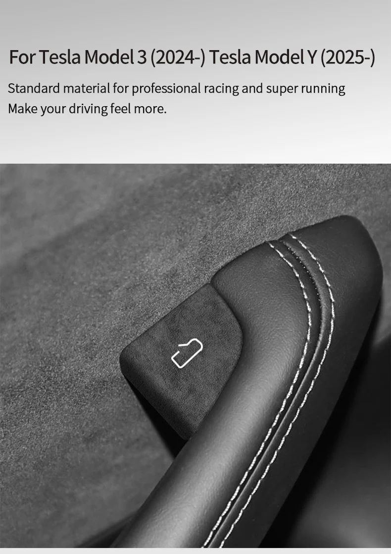 Für Tesla Model Y Juniper Model 3 Highland aus Alcantara Gefertigte Autotür-Innengriff-Knopfverkleidung Aufkleber Innenausstattung Tuning-Zubehör – Detail 1