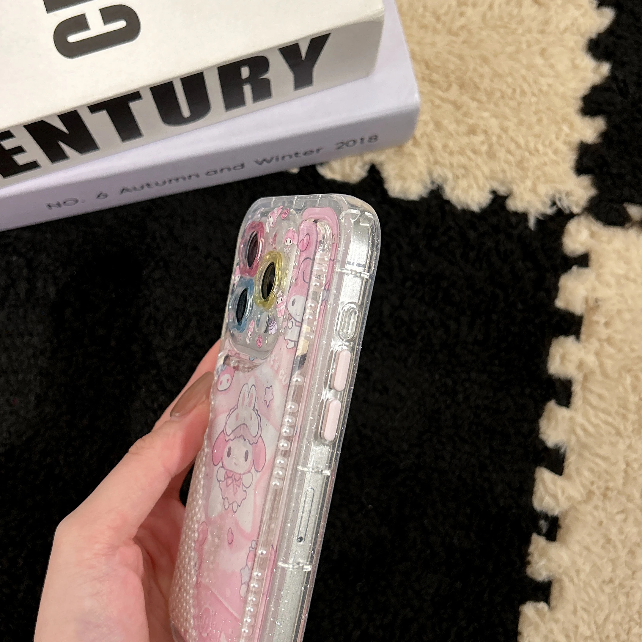 Girls' Favorite Flow Sand Edition Phone Case Cartoon Sanrio For Melody Pretty Pinkish For iPhone16 13 14 15 Pro Max Anti-Drop