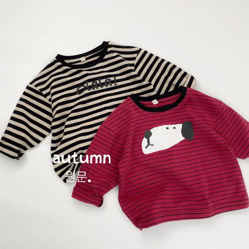 

2025 Autumn New Children Long Sleeve T Shirts Boys Casual Striped Tee Cartoon Print Girls Cotton Bottoming Tops Kids Clothes