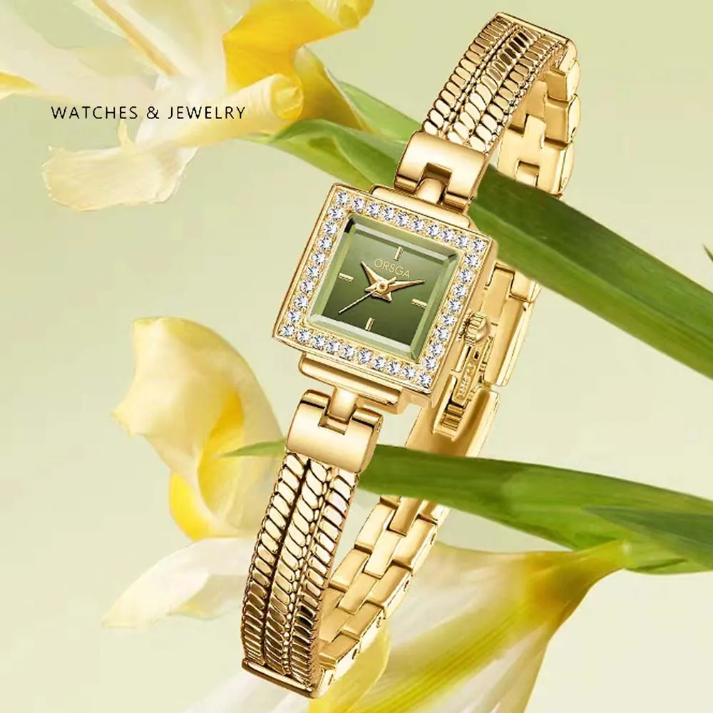 

ORSGA Fashion Women's Quartz Watch Bracelet Slim Strap Small Square Case Diamond Luxury Wristwatch for Women Ladies' Gifts