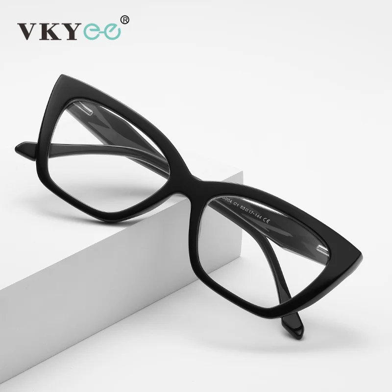 VICKY Classic Simple Square Rectangular Black Cat's Eye Anti Blue Light Reading Glasses Women Customizable Prescription LS004