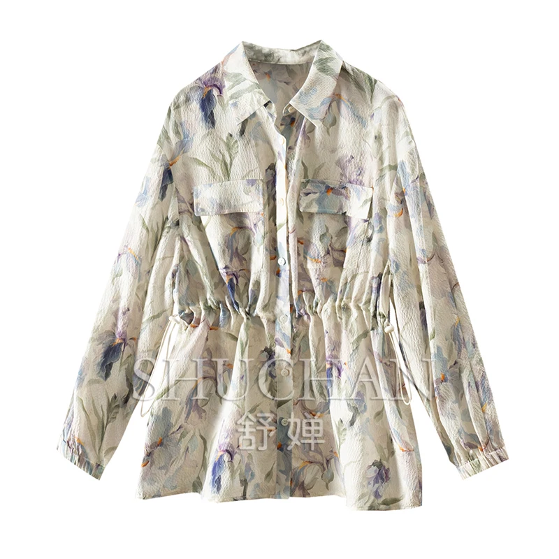 

2022, французская роскошная куртка из 100% натурального шелка с горизонтальными полосками, креповая куртка с лацканами на талии, новая женская 5Z42 Casacos Femininos Inverno