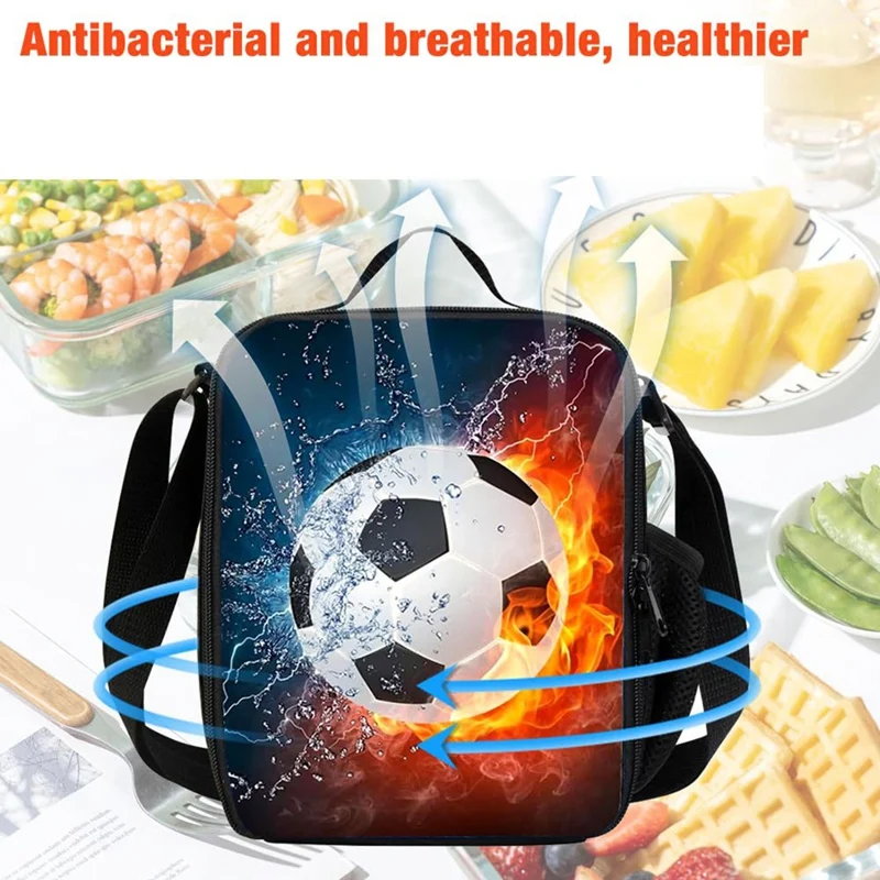 Football Lunch Box Bag Boys Girls,Reusable Cooler Warm Lunch Tote With Bottle Holder, For School Camping Travel Picnic