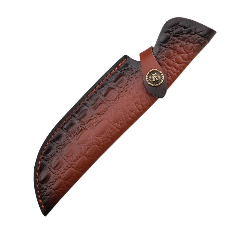 28cm Fixed Blade Knife Scabbard Embossed Cowhide Top Grain Leather Camping Knife Case Hunting Holsters with Belt Buckle