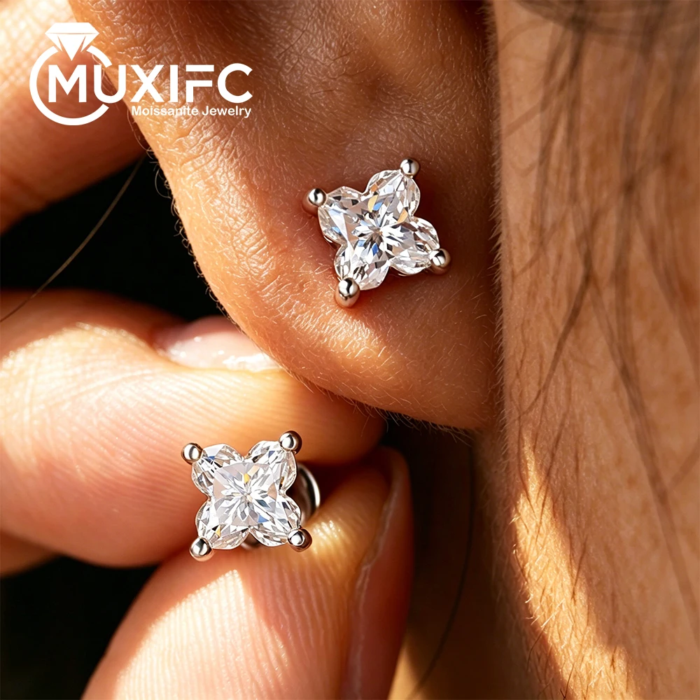 

0.8CT Clover Cut Moissanite Stud Earrings for Women Sparkling 925 Sterling Silver Lab Diamond with GRA Wedding Earring Jewelry
