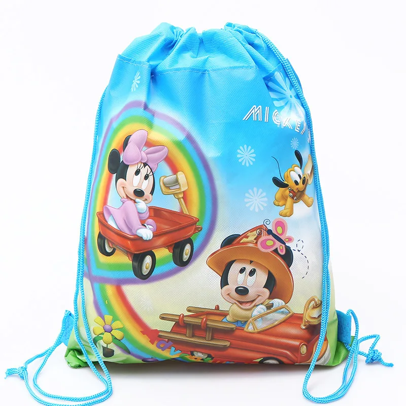 Ransel tali serut Disney Minnie Mickey Mouse, tas ransel pesta ulang tahun, tas tali serut non-tenun untuk anak-anak, tas sekolah berenang