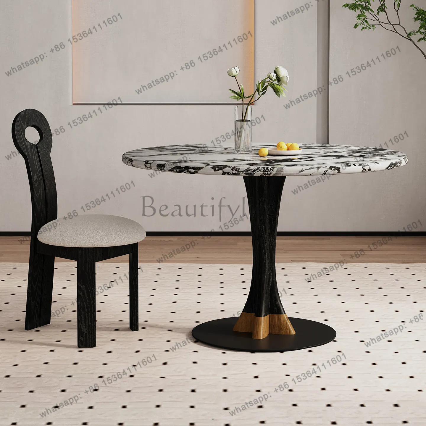 Bulgari marble round table French vintage cream style simple negotiation table