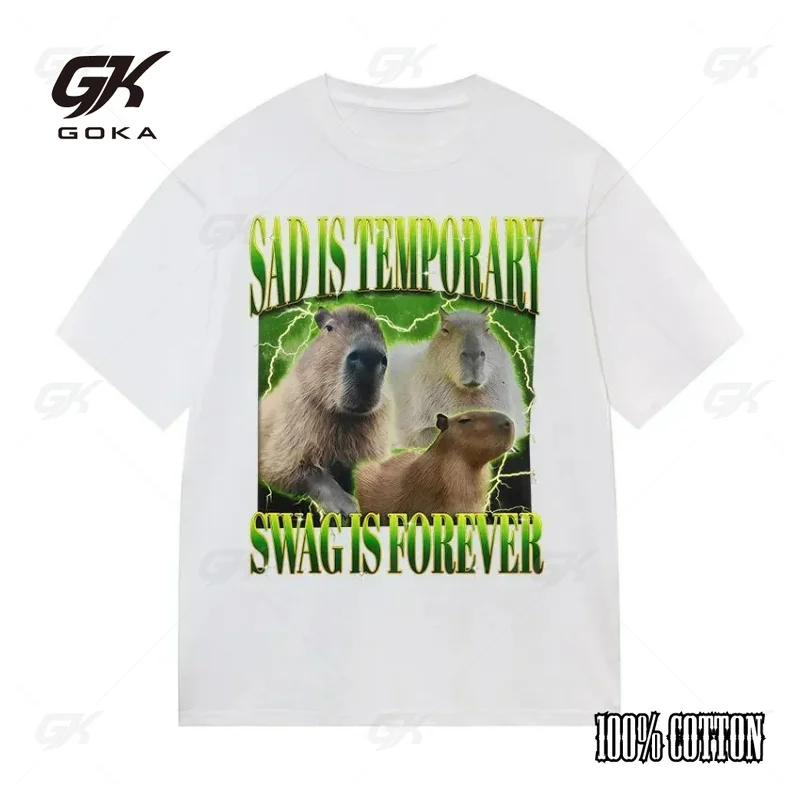 Sad Is Temporary Swag Is Forever Graphic T-Shirt Funny Capybara Short Sleeve TShirt Casual  Tops Tshirts Unisex Clothes