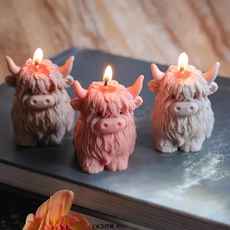 2026-2027new highland cow silicone mold - cute cow design with expressive eyes & horns durable & easy-clean candle making mold