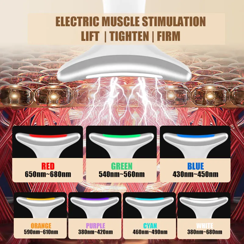 7-kleuren EMS Hals Gezicht Lifting Massager Foton Therapie Huid Draai Anti Rimpel Gezicht Hals Schoonheid Apparaat Dubbele Kin Remover