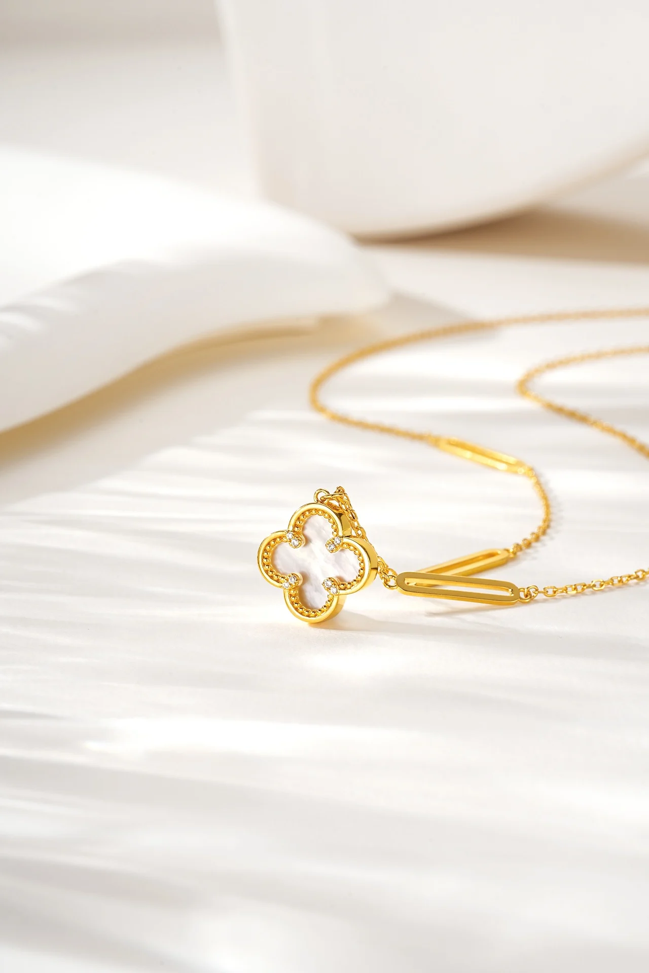 Lium الأحجار الكريمة 24k الذهب فيرميل البرسيم قلادة قلادة 925 الفضة محظوظ أربع أوراق البرسيم قلادة مجموعة مجوهرات هدايا للنساء