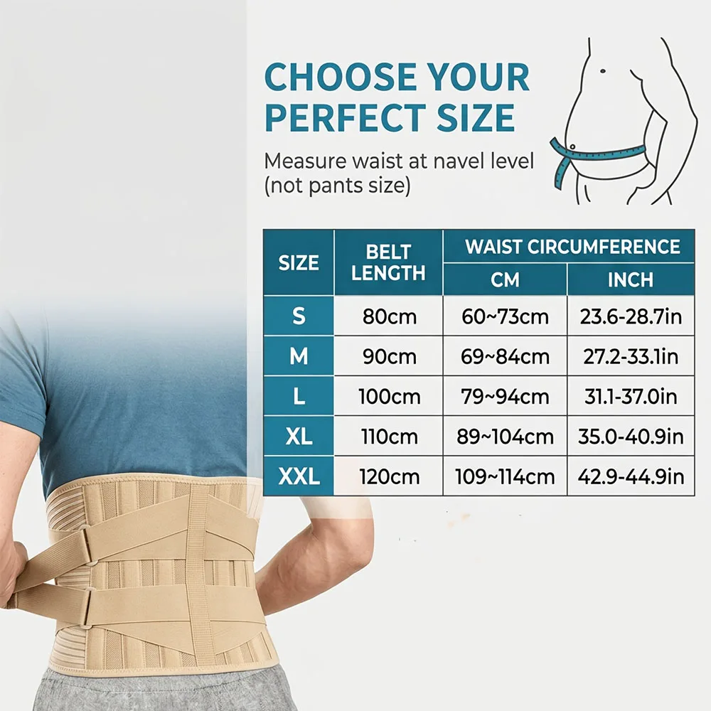 Adjustable 3D Lumbar Back Support Belt, Breathable Mesh with 4 High-Elastic Stays & Anti-Slip Waist Brace, Suitable for Men & Wo